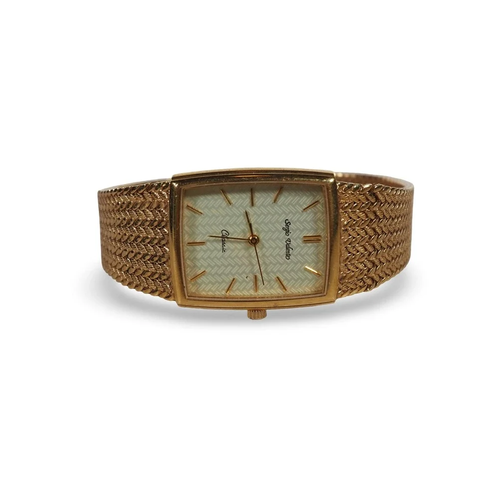 Sergio Valente Classic Quartz Watch Gold Tone Mesh Bracelet Swiss Parts Vintage